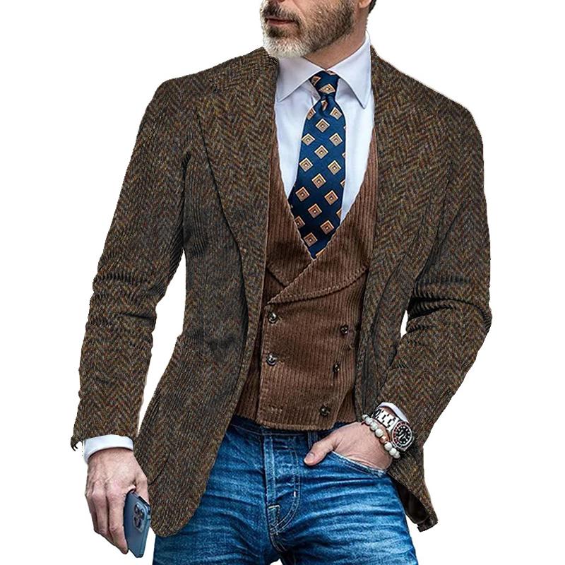 Men's Vintage Herringbone Single-breasted Blazer
