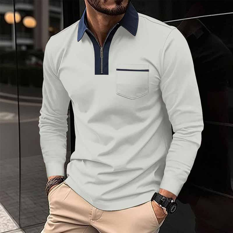 Polo à manches longues et poches color block pour homme