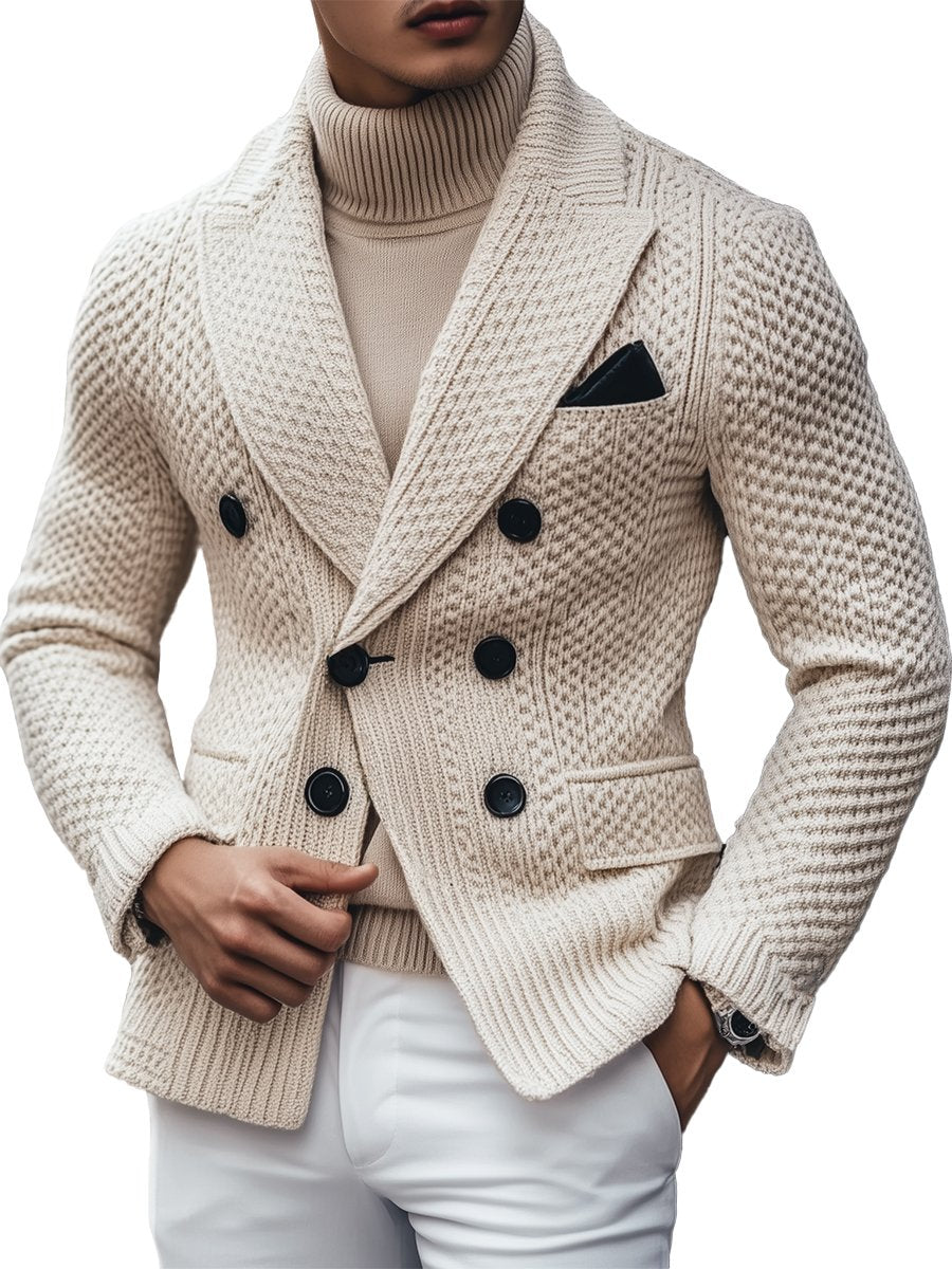 Business Vintage Zweireihiger Strickblazer mit 3 Taschen Revers