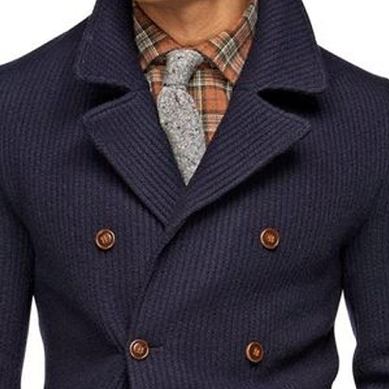 Men's Vintage Solid Color Corduroy Notched Lapel Double-Breasted Blazer