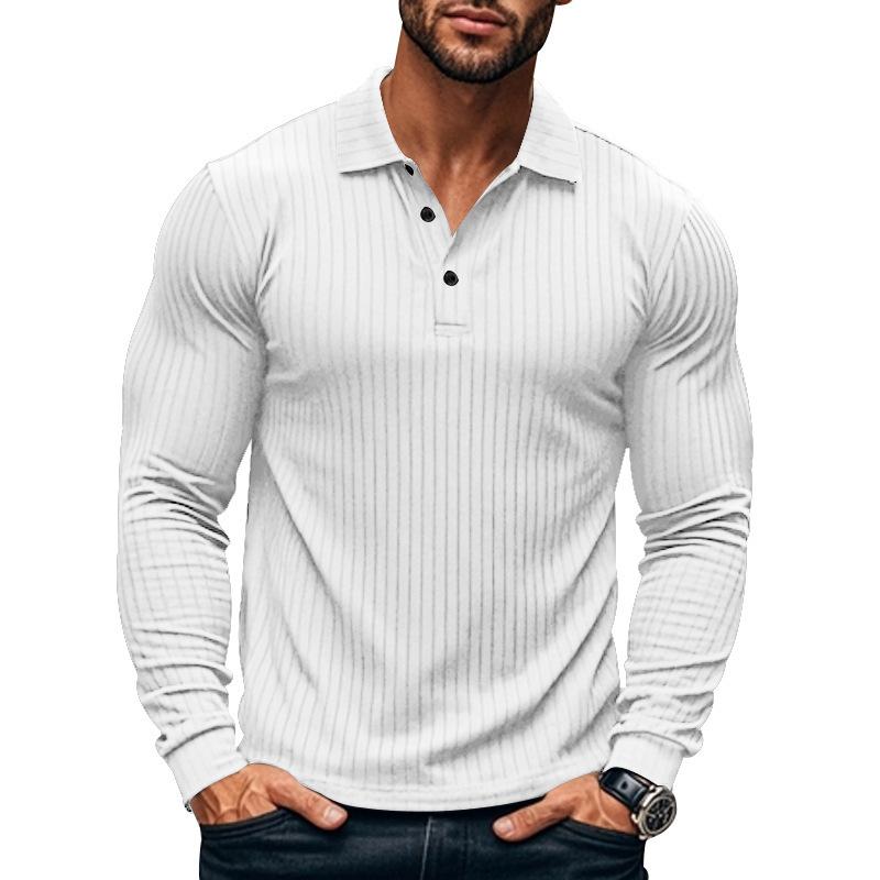 Men's Casual Elastic Long Sleeve POLO Shirt