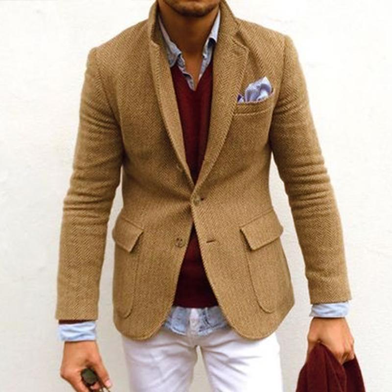 Blazer vintage à revers à chevrons et boutonnage simple pour homme 
