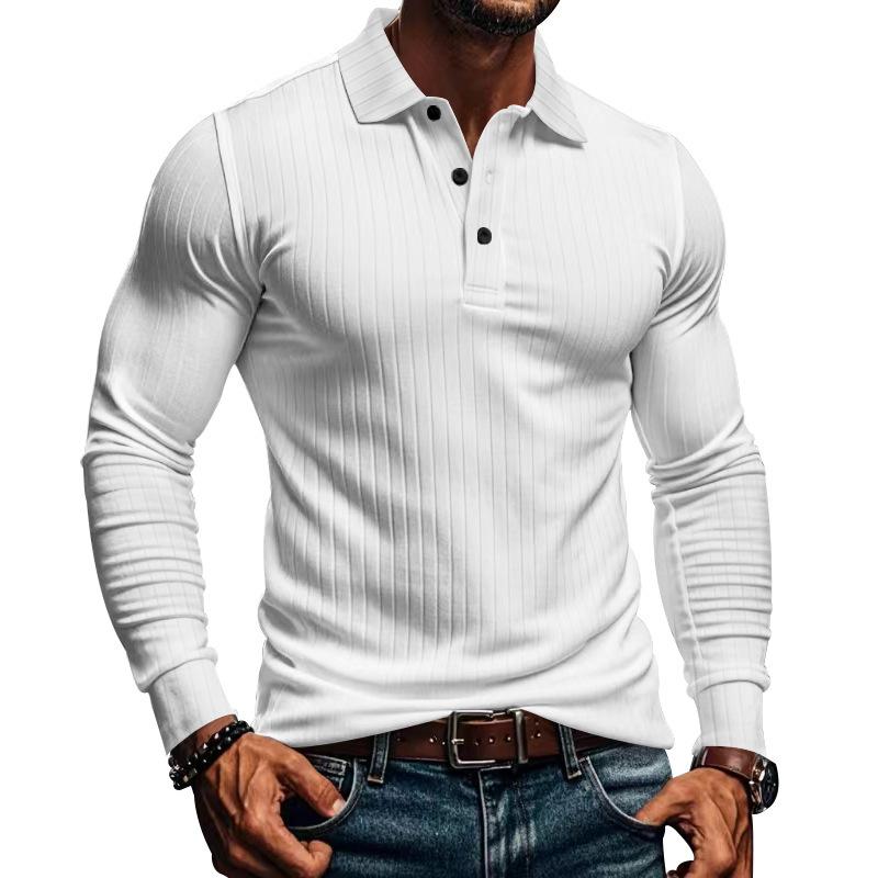 Polo décontracté à manches longues et élastique pour homme