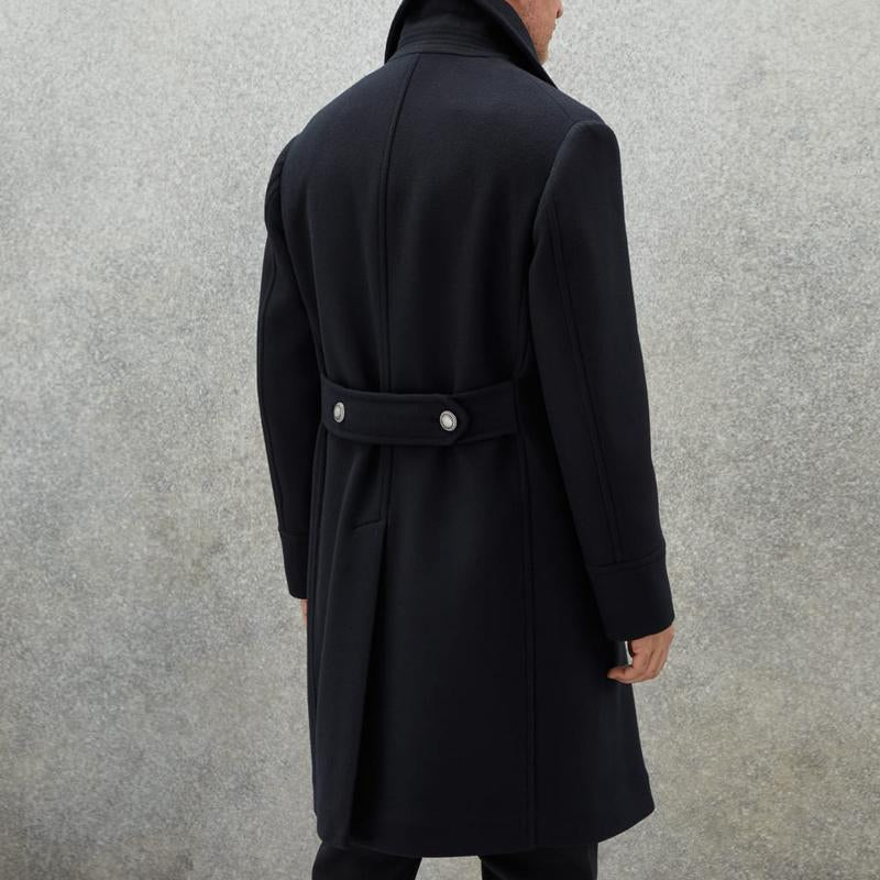 Men's Vintage Lapel Wool Blend Double-Breasted Mid-Length Coat