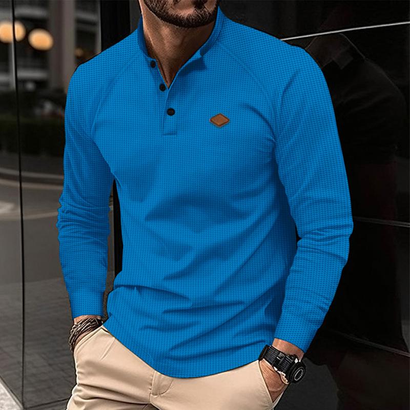 Men's Casual Waffle Henley Collar Raglan Long Sleeve T-Shirt