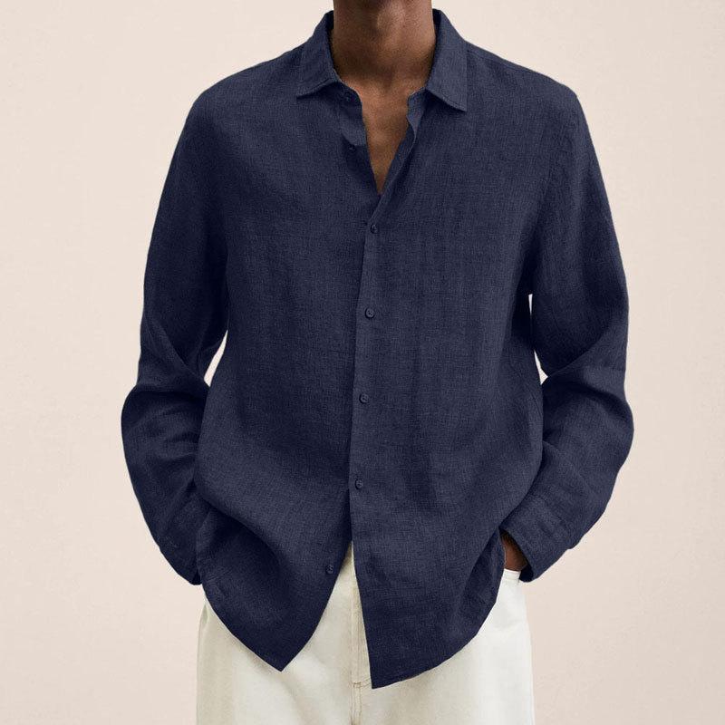 Men's Lapel Longs Sleeve Loose Fit Cotton And Linen Shirt