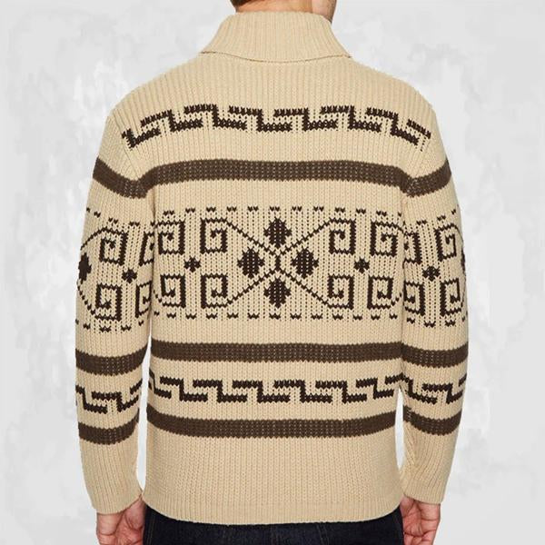 Men's Geometric Print Lapel Sweater Cardigan Jacket