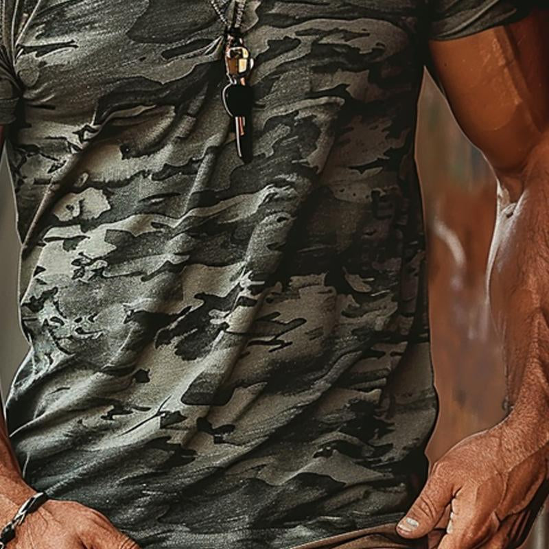 Men's Camouflage Print V-Neck Short Sleeve T-Shirt