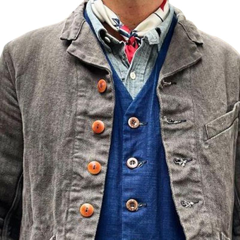 Men's Vintage Lapel Multi Pocket Solid Color Jacket
