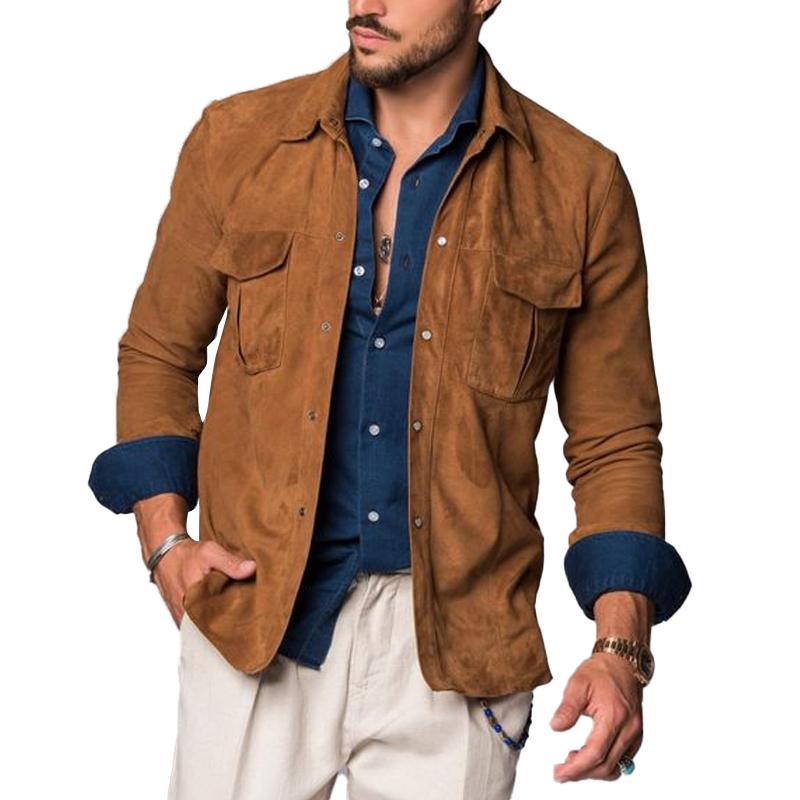 Surchemise vintage en daim pour homme avec double poche poitrine et revers