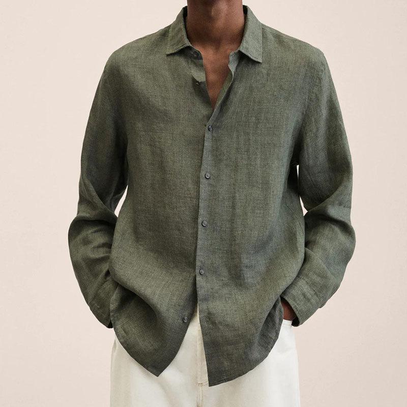 Men's Lapel Longs Sleeve Loose Fit Cotton And Linen Shirt