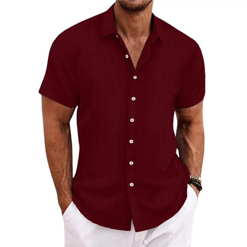 Men's Cotton Linen Stripe Print Loose Short Sleeve Lapel Shirt