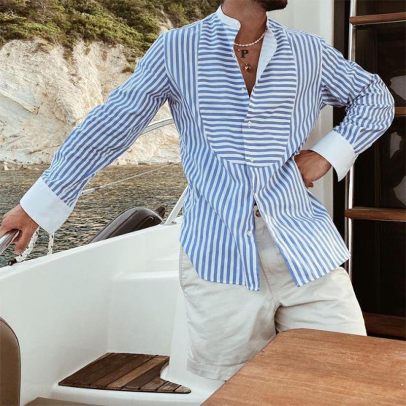 Chemise ample à manches longues et coutures irrégulières pour homme