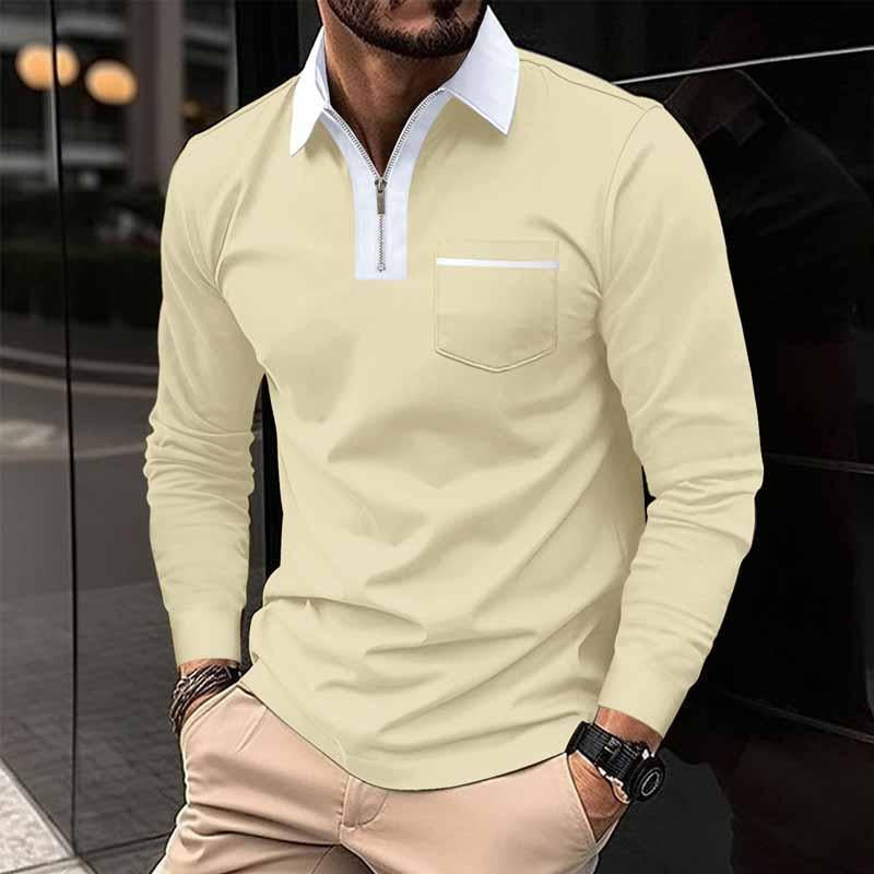 Polo à manches longues et poches color block pour homme