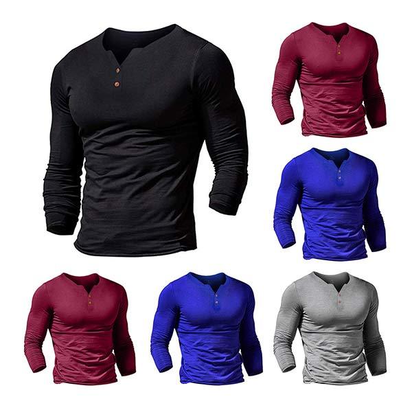 Men's solid color long sleeve T-shirt