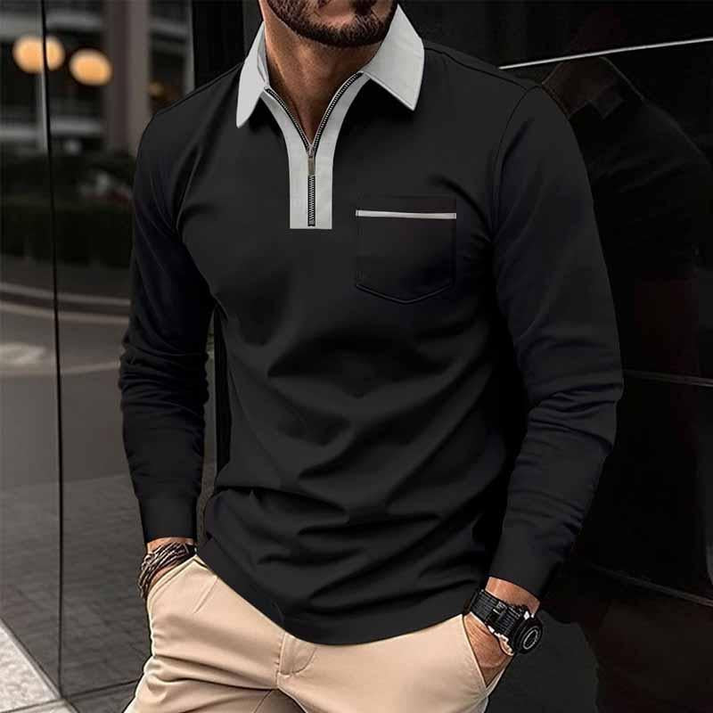 Polo à manches longues et poches color block pour homme