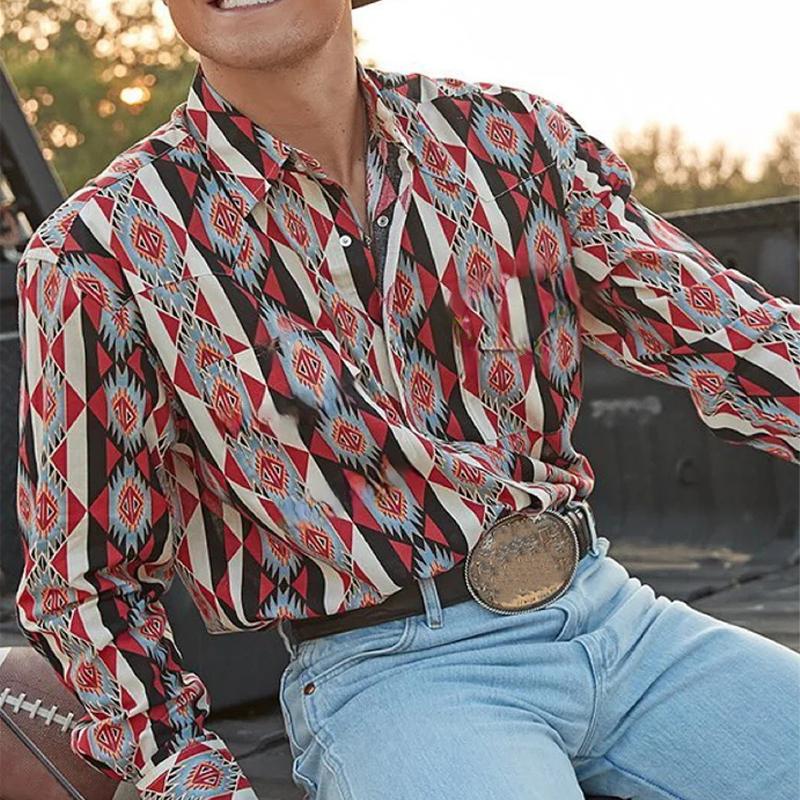 Chemise à manches longues à rayures style western cowboy pour homme