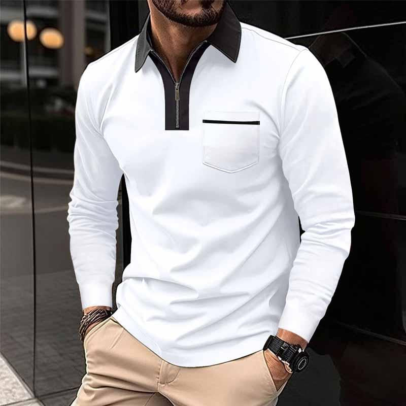 Polo à manches longues et poches color block pour homme