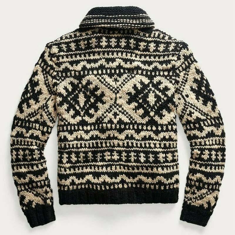 Men's Lapel Vintage Jacquard Knit Jacket