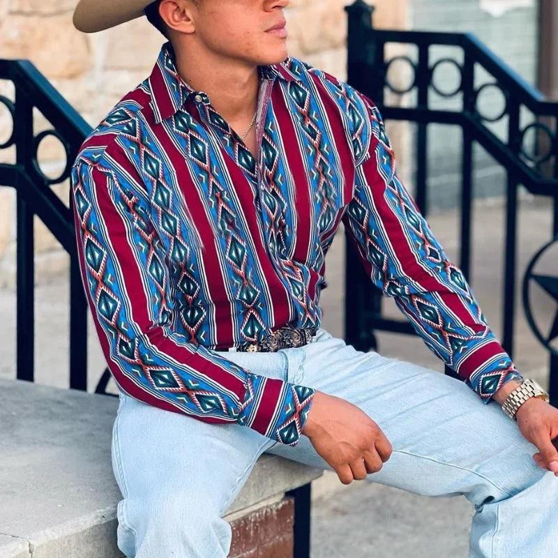 Chemise à manches longues à rayures style western cowboy pour homme