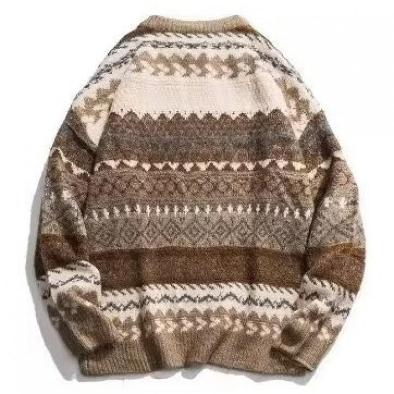 Pull à manches longues et col rond en jacquard Fair Isle pour homme