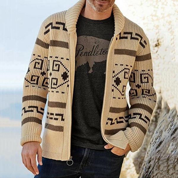 Men's Geometric Print Lapel Sweater Cardigan Jacket