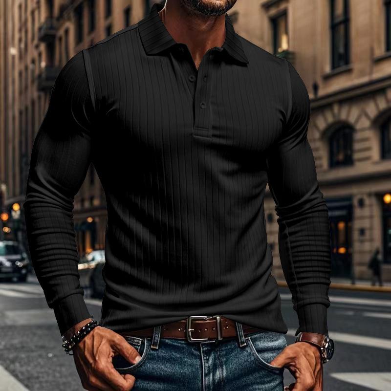 Polo décontracté à manches longues et élastique pour homme