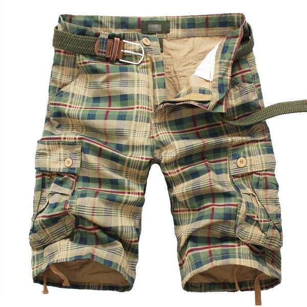 MEN'S VINTAGE POCKET PLAID SHORTS （WITHOUT BELT）