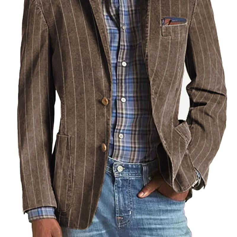 Blazer simple boutonnage à revers rayé vintage pour homme