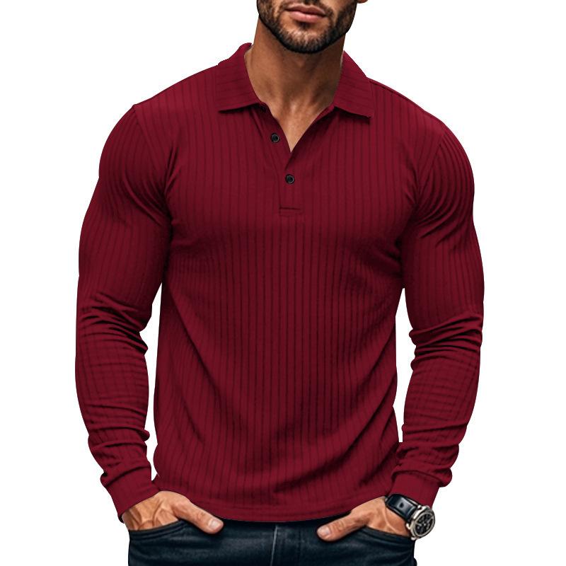 Polo décontracté à manches longues et élastique pour homme