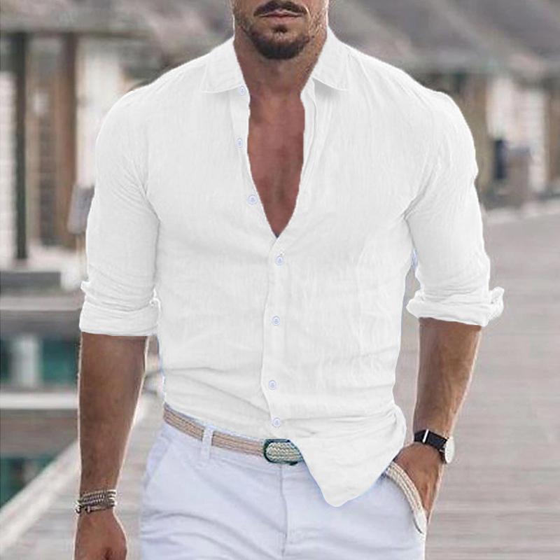 Men's Casual Solid Color Lapel Long Sleeve Shirt