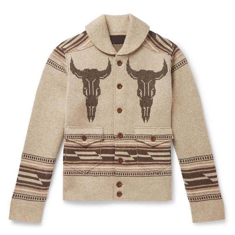Men's Lapel Vintage Jacquard Knit Cardigan Jacket