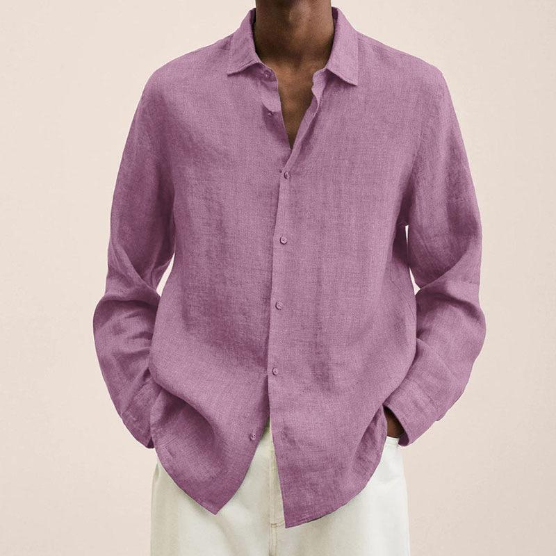 Men's Lapel Longs Sleeve Loose Fit Cotton And Linen Shirt