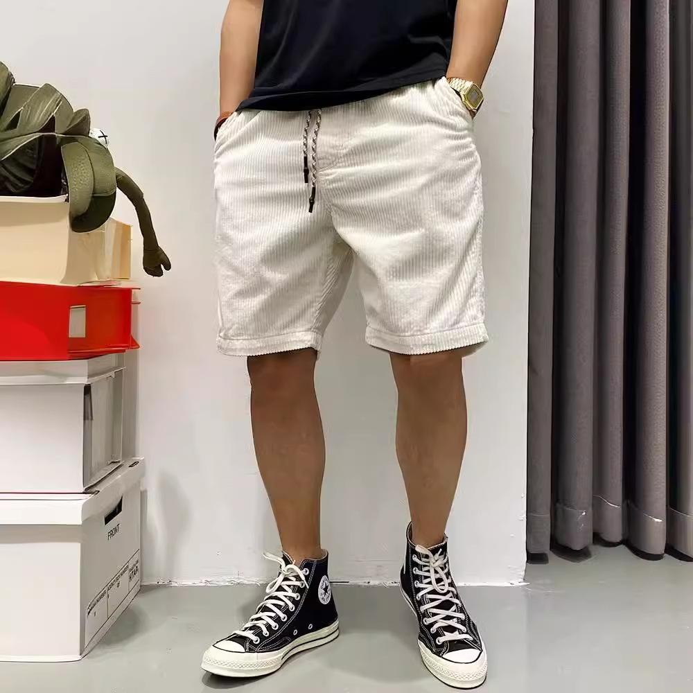 Men's Solid Color Corduroy Elastic Waist Cargo Shorts