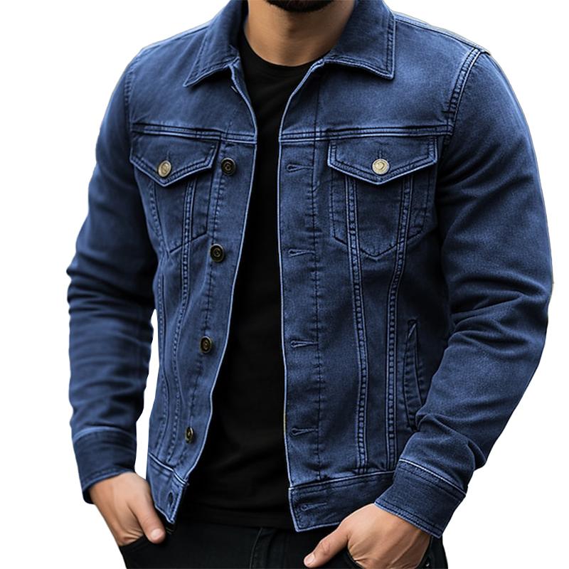 Men's Vintage Fit Lapel Single Breasted Denim Jacket