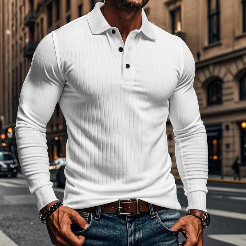 Polo décontracté à manches longues et élastique pour homme