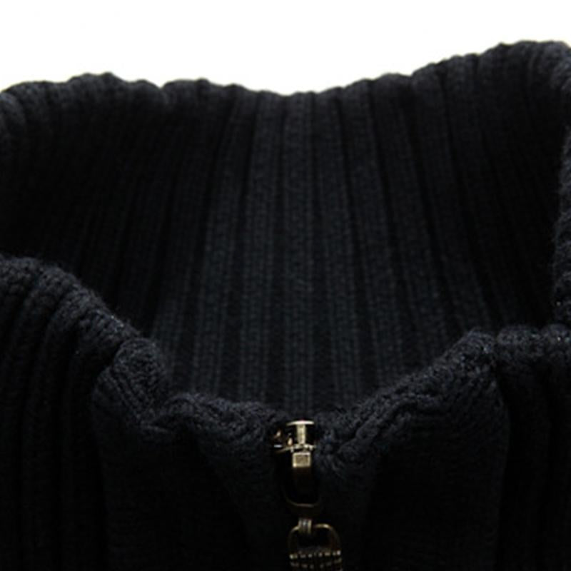 Men's Casual Stand Collar Zipper Slim Fit Knit Cardigan