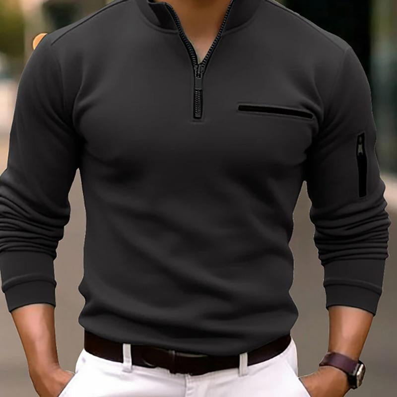 Polo décontracté à fermeture éclair de couleur unie pour homme