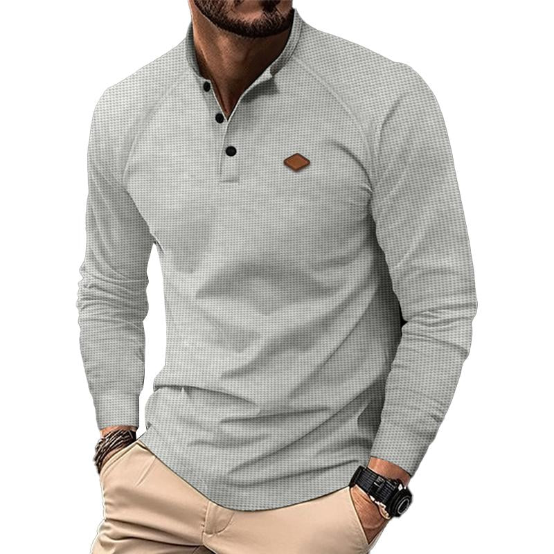 Men's Casual Waffle Henley Collar Raglan Long Sleeve T-Shirt