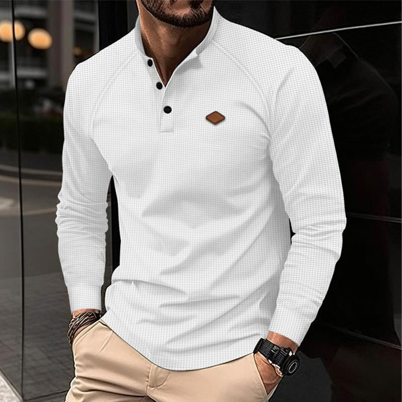 Men's Casual Waffle Henley Collar Raglan Long Sleeve T-Shirt