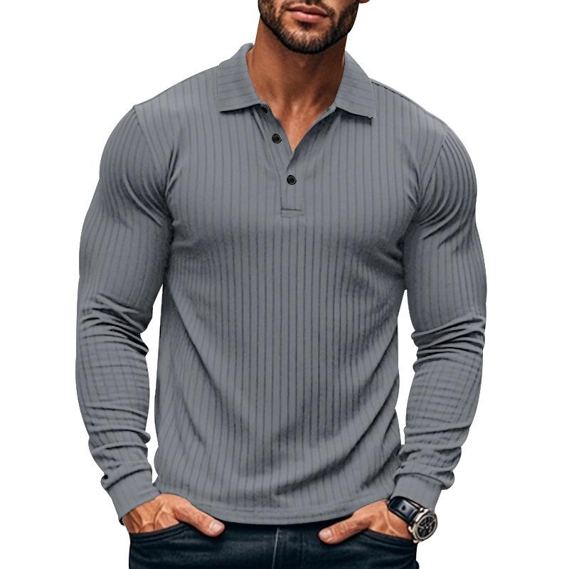 Polo décontracté à manches longues et élastique pour homme