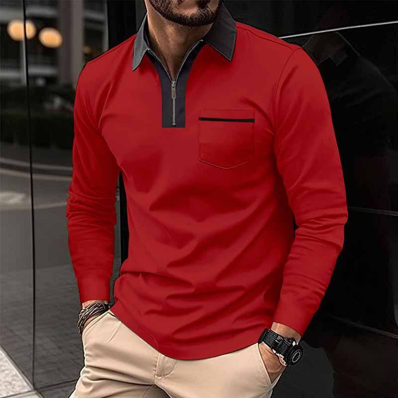 Polo à manches longues et poches color block pour homme