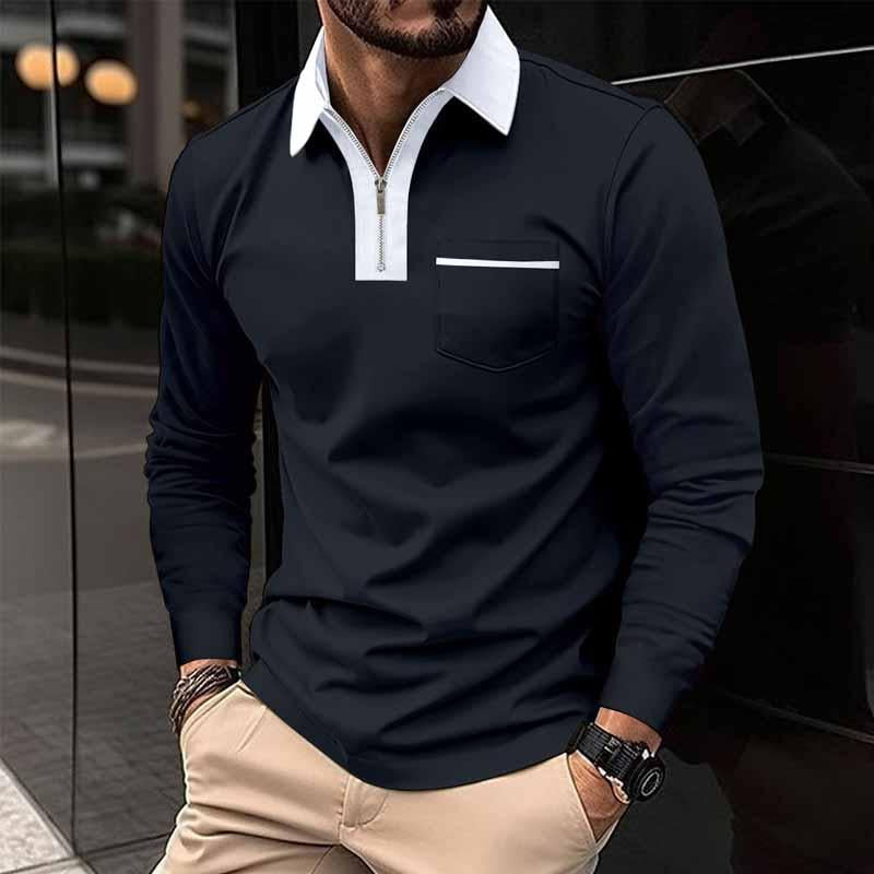Polo à manches longues et poches color block pour homme