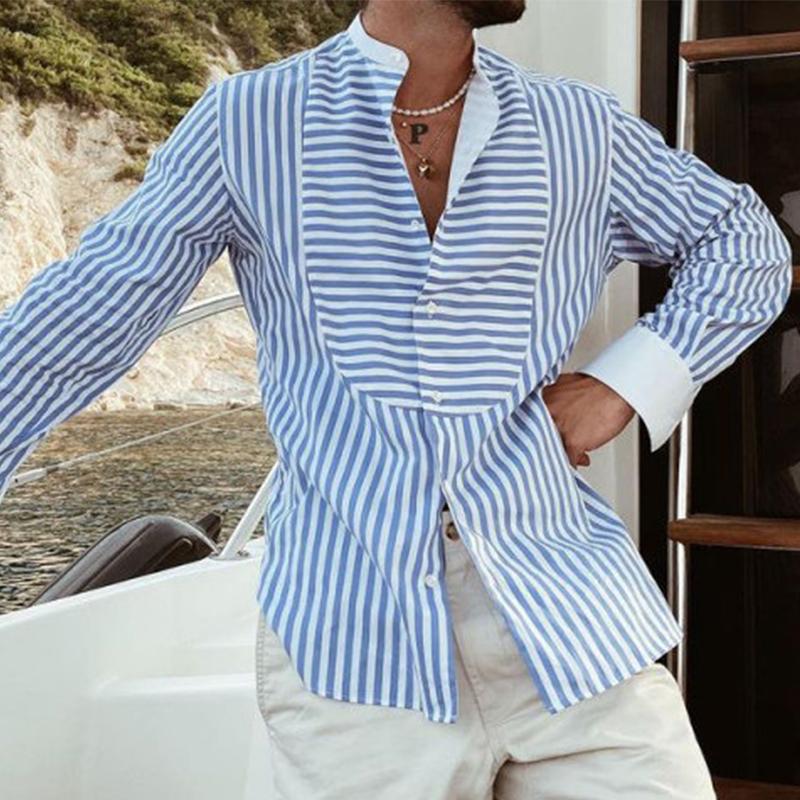 Chemise ample à manches longues et coutures irrégulières pour homme
