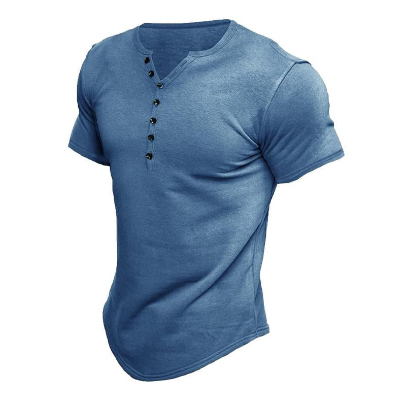 Men's Short Sleeve Solid Button Henley T-Shirt