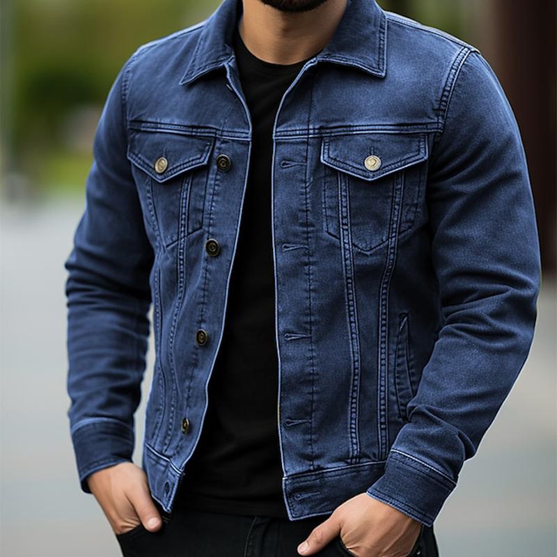 Men's Vintage Fit Lapel Single Breasted Denim Jacket