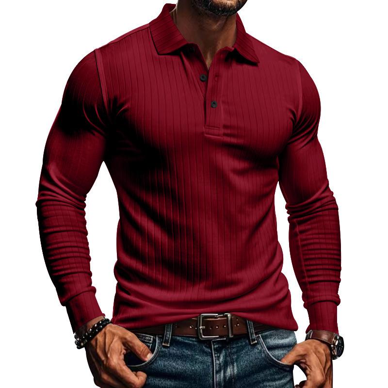 Polo décontracté à manches longues et élastique pour homme