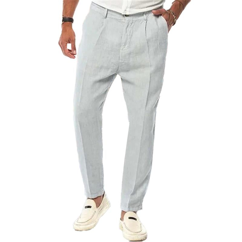Men's Solid Color Linen Outdoor Loose Straight Pants