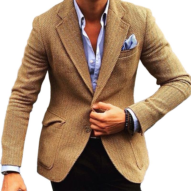 Men's Vintage Herringbone Lapel Single Breasted Blazer