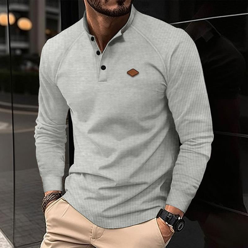 Men's Casual Waffle Henley Collar Raglan Long Sleeve T-Shirt